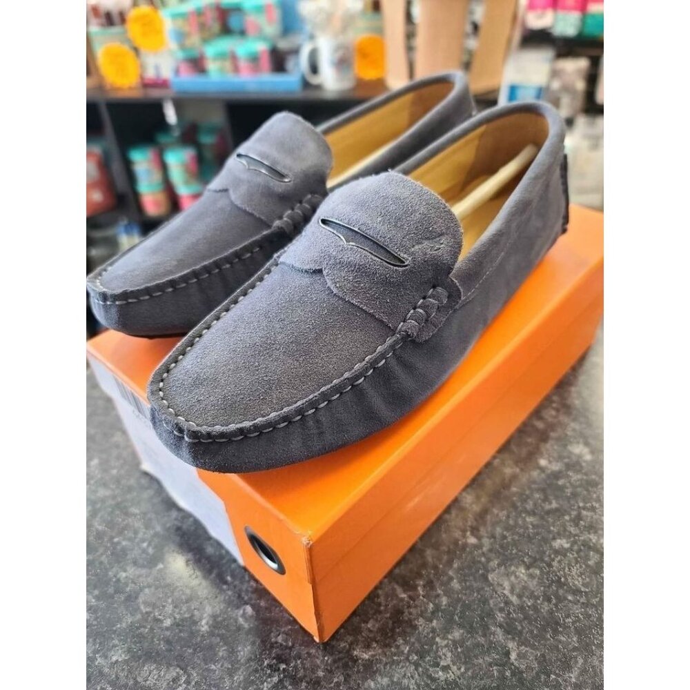 Ausland Women's Suede Leather Moccasins, Distressed Grey, Size 9.5